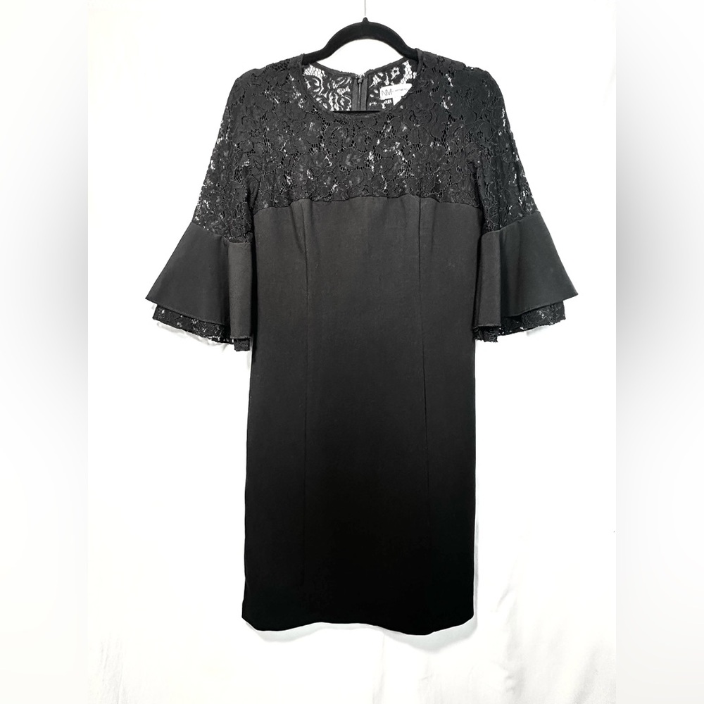 Neiman Marcus Black Lace Flutter Sleeve Dress
